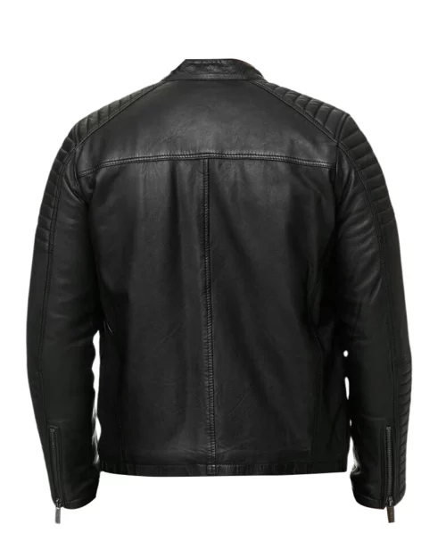 Mens Quilted Biker Black Leather Jacket