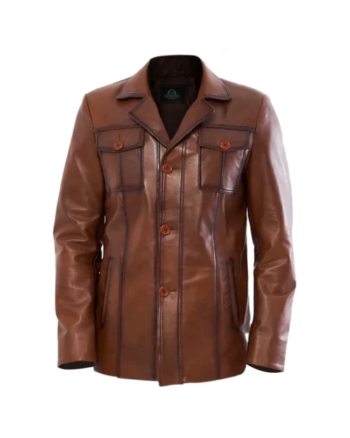Nathan Men Brown Leather Blazer Coat