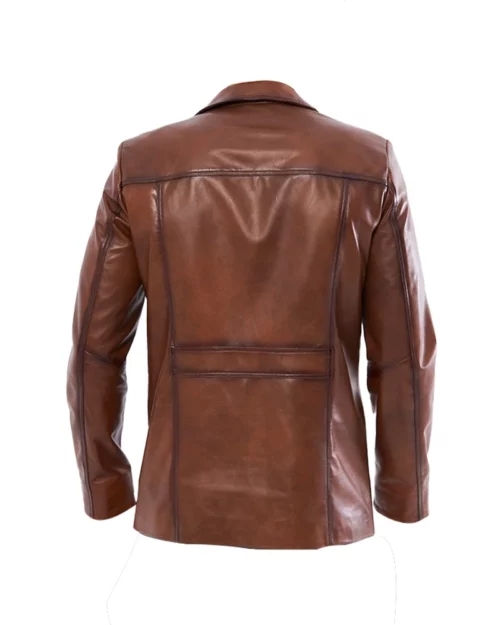 Nathan Mens Brown Leather Blazer Coat