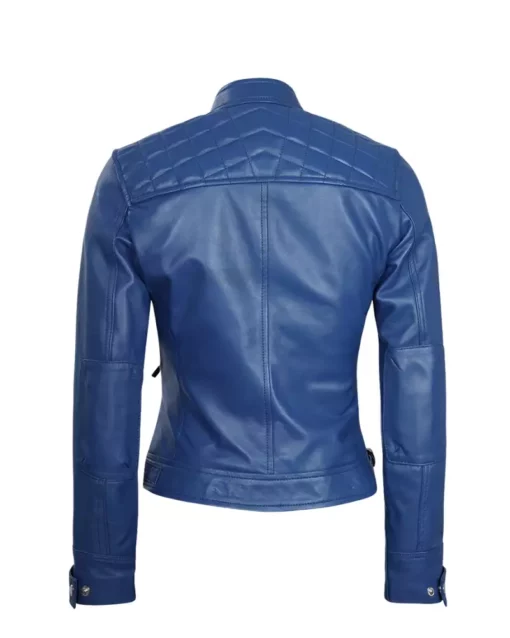 Blue Biker Leather Jacket for Womens