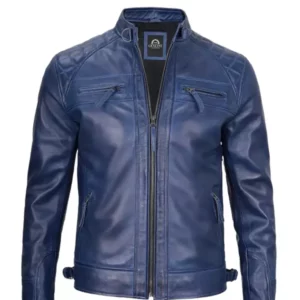 Blue Cafe Racer Blue Leather Jacket