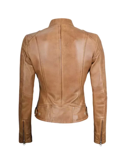 Camel Brown Leather Jacket for Womens