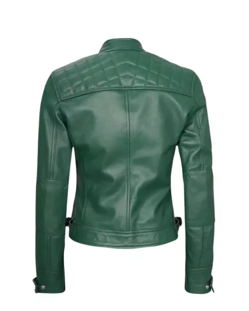 Green Biker Leather Jacket for Womens