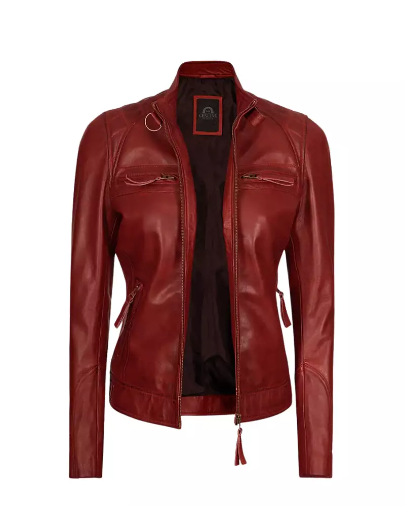 Maroon Quilted Cafe Racer Jacket