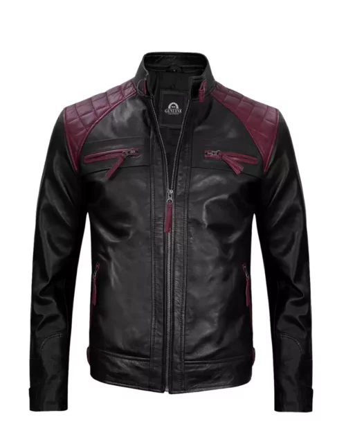 Men Black and Maroon Cafe Racer Jacket