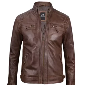 Men Cafe Racer Brown Leather Jacket