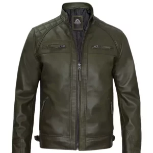 Men Cafe Racer Green Leather Jacket