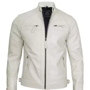 Mens Slimfit White Leather Jacket | Mens White Leather Jacket