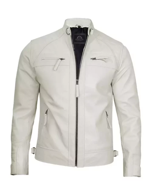 Mens white leather jacket hotsell