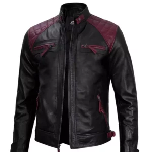 Men Maroon and Black Cafe Racer Jacket