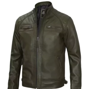 Men's Cafe Racer Green Leather Jacket