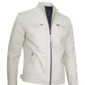 Men's Cafe Racer White Leather Jacket