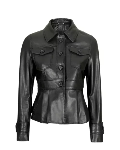 Women Black Peplum Leather Jacket