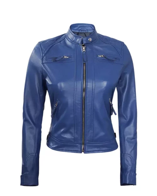 Women Blue Biker Jacket