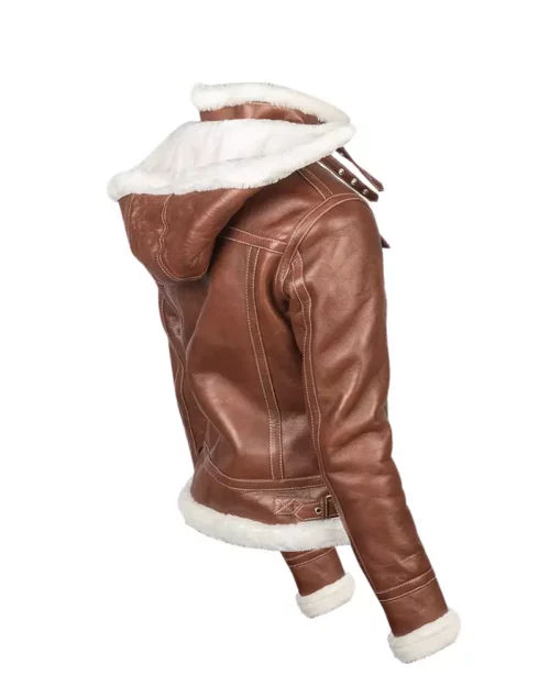 Women Brown Hooded Shearling Jacket