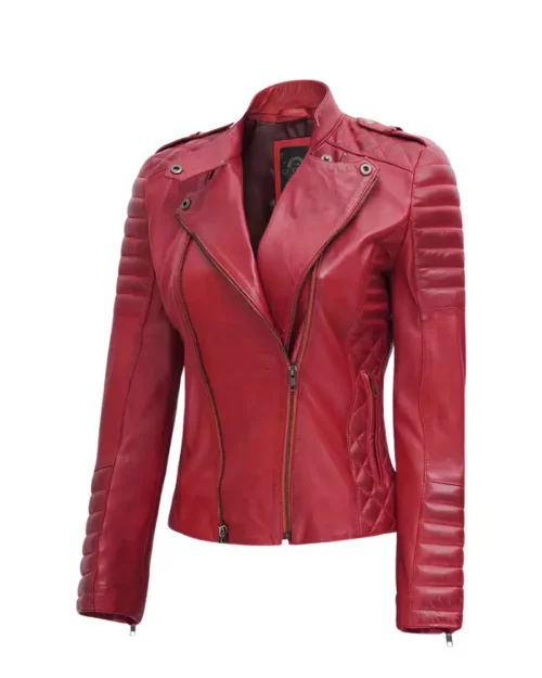 Women Burnt Red Leather Biker Jacket