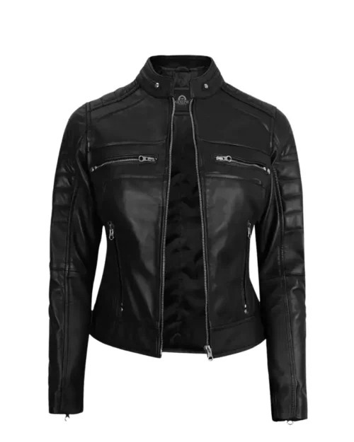 Women Cafe Racer Biker Leather Jacket