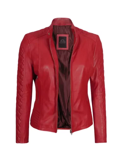 Women Cafe Racer Red Quilted Jacket