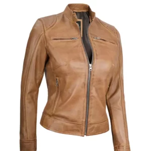 Women Camel Brown Leather Jacket