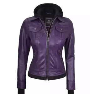 Women Purple Jacket with Removable Hood