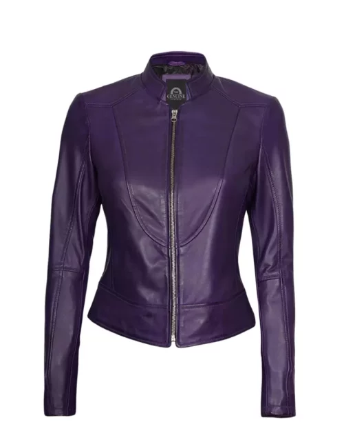Women Racer Purple Leather Jacket