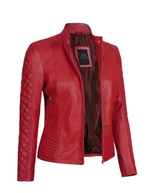 Women Red Cafe Racer Jacket
