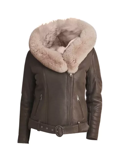 Women Shearling Brown Leather Jacket