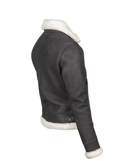 Womens B-3 Black & White Leather Bomber Jacket
