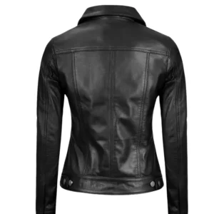 Womens Black Leather Trucker Jacket