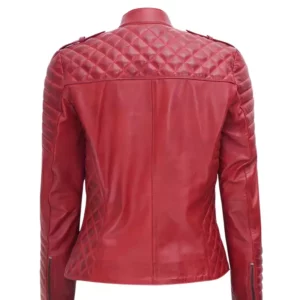 Womens Burnt Red Biker Leather Jacket