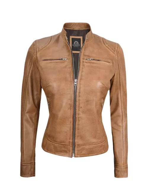 Womens Camel Brown Leather Jacket