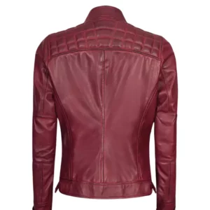 Womens Maroon Quilted Cafe Racer Jacket