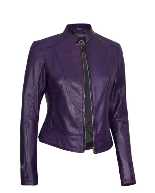 Womens Racer Purple Leather Jacket