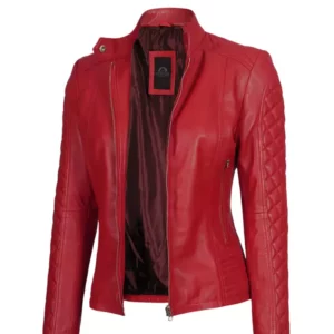 Womens Red Cafe Racer Jacket
