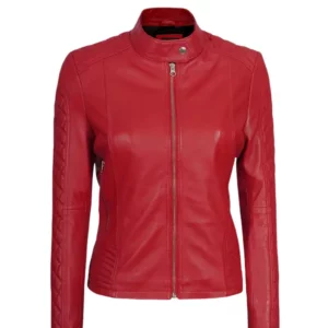 Womens Red Cafe Racer Quilted Jacket