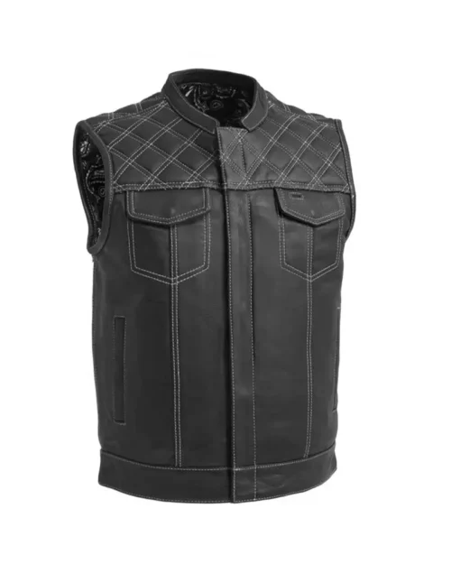 Downside White Mens Motorcycle Leather Vest