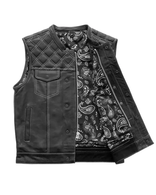 Downside White and Black Leather Vest | Downside Leather Vest