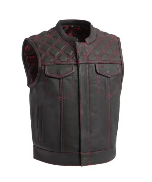 Men Black & Orange Diamond Leather Vest