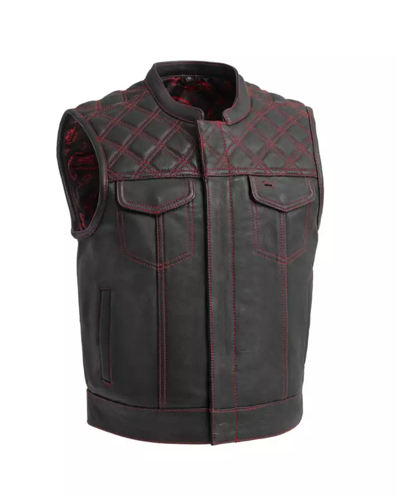 Men Black & Orange Diamond Leather Vest | Diamond Vest
