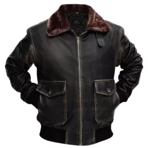 Men G-1 Flight Distressed Black Aviator Jacket