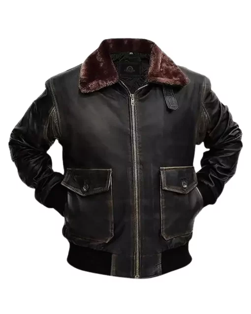 Mens G-1 Flight Distressed Black Aviator Jacket