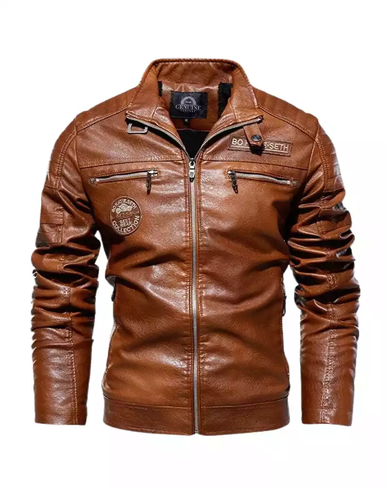 Men Motorcycle Windbreaker Slimfit Leather Jacket