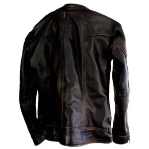 Men Vintage Golden Stripe Leather Jacket
