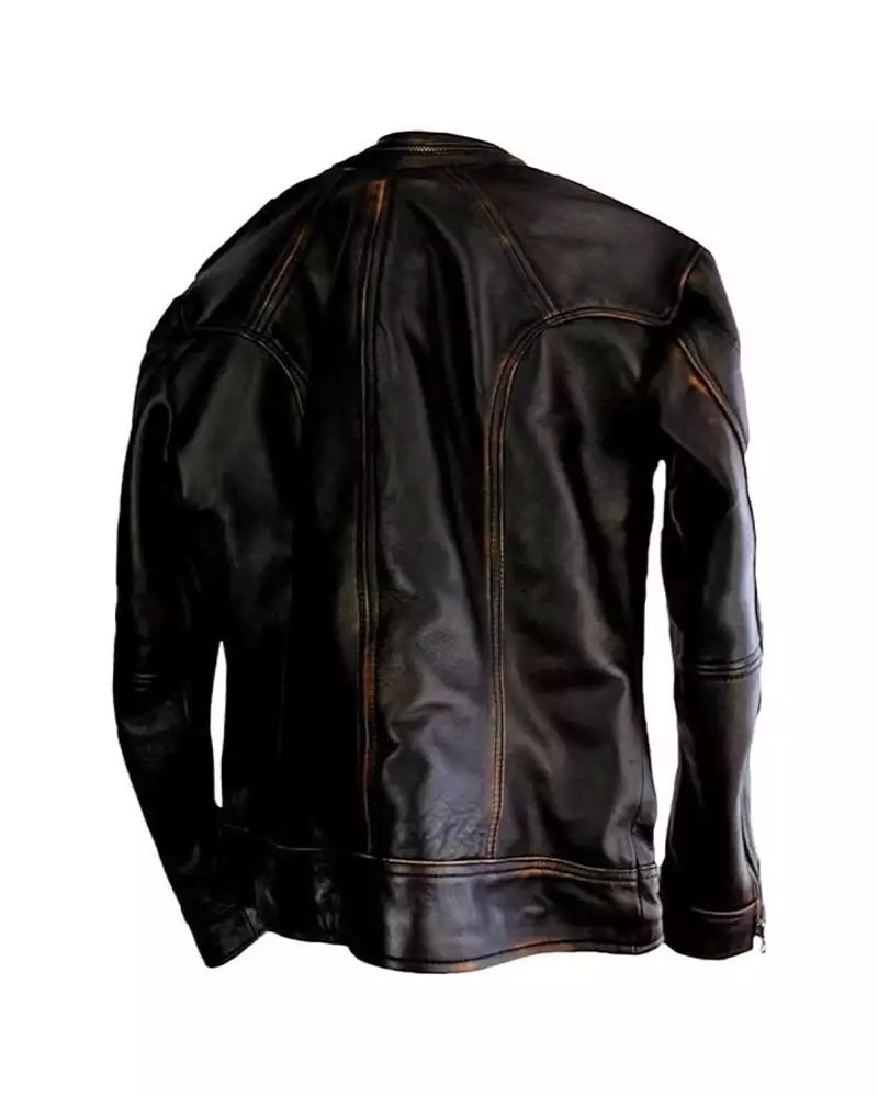 Men Vintage Golden Stripe Leather Jacket