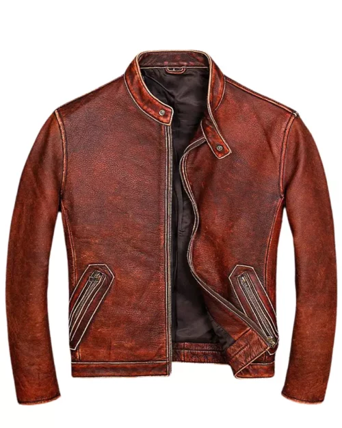 Mens Classic Casual Vintage Biker Leather Jacket