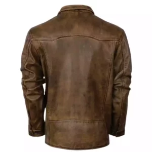 Mens Distressed Brown Leather Biker Shirt Jacket