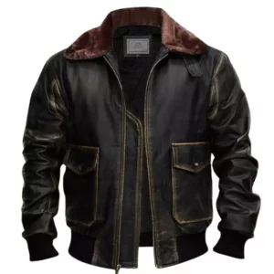 Mens G-1 Flight Distressed Black Aviator Jacket