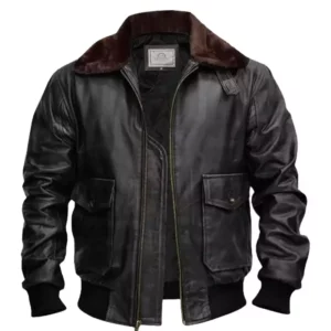Mens G-1 Flight Distressed Black Aviator Leather Jacket