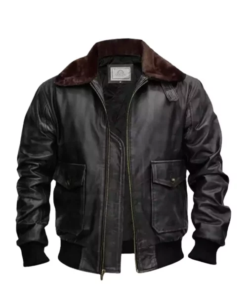 Mens G-1 Flight Distressed Black Aviator Leather Jacket