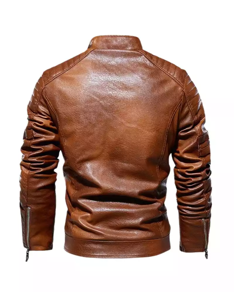 Mens Motorcycle Windbreaker Slimfit Leather Jacket